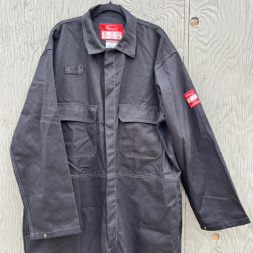 Portwest Bizweld Coveralls Men XL Blk Flame Resistant Welding Workwear Jumpsuit